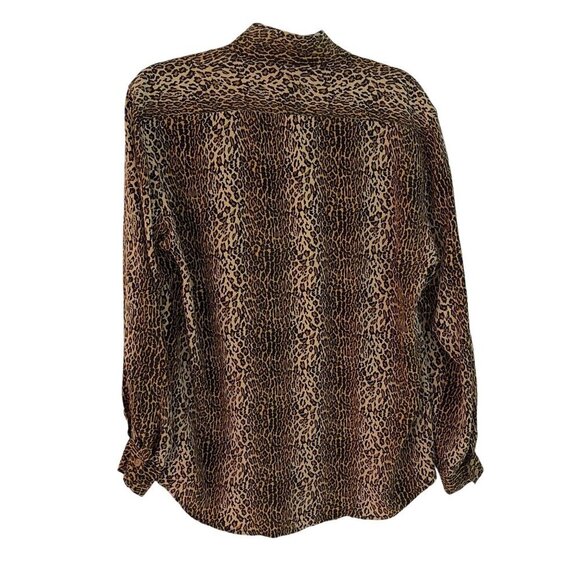 Two Two Vintage Womens Blouse Size Medium Brown Animal Print Long Sleeve - Picture 2 of 8